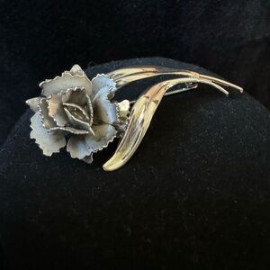 Sterling Silver Vintage Rose Lapel Brooch Pin